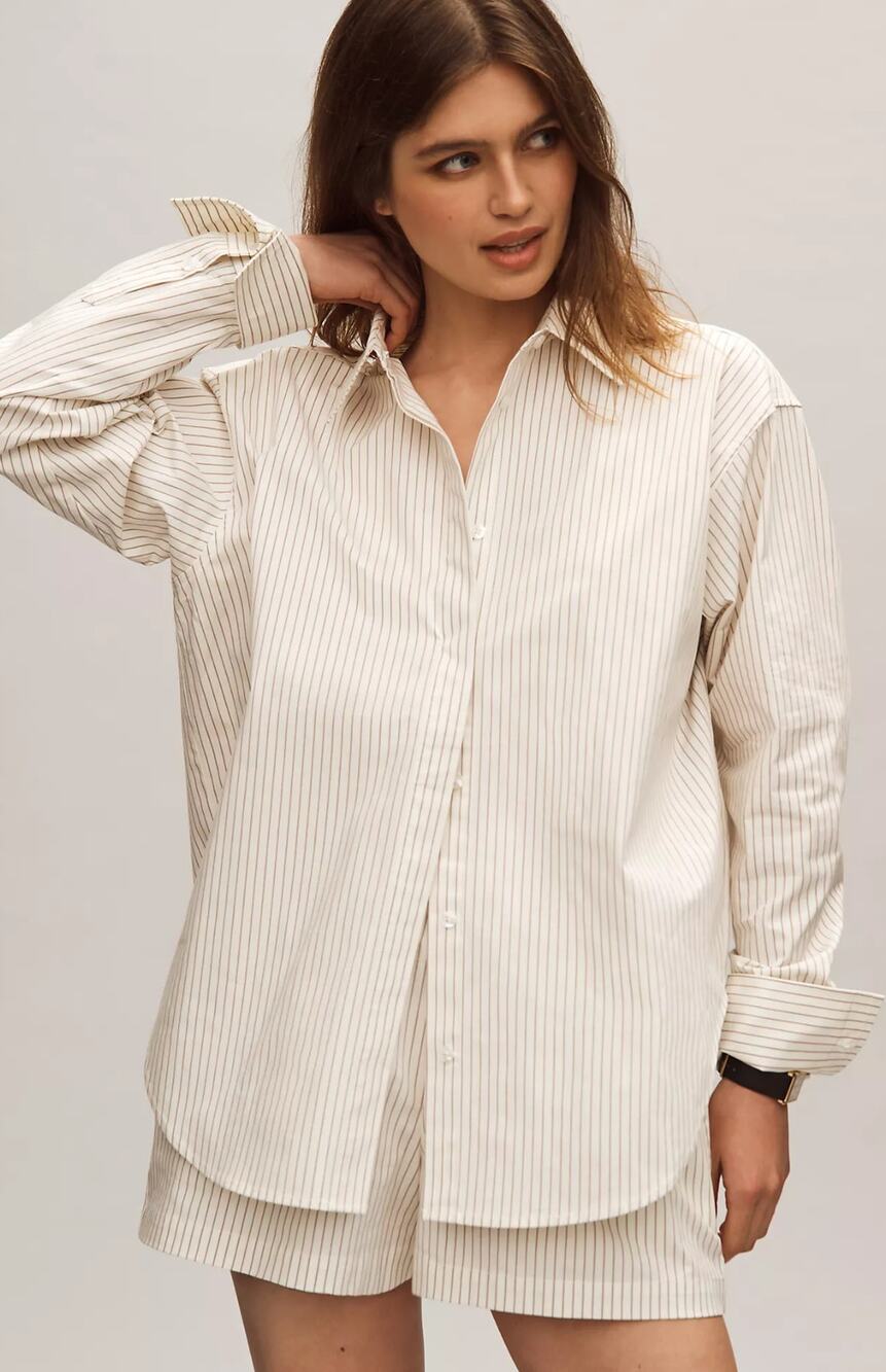 NWT Good American Poplin Button-down Striped Shirt - Medium